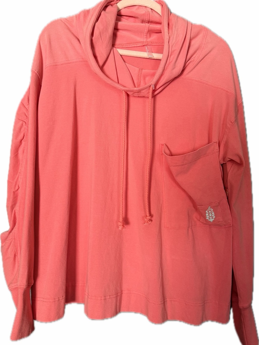 FP Movement by Free People Coral-Pink Drawstring Hoodie with Pocket